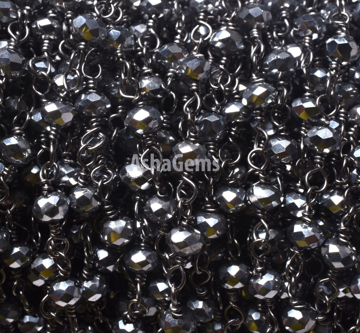 SALE AAA Silver Pyrite Hydro Faceted Rondelle Beads Rosary Chain,3 mm Black Plated Gunmetal Wire Wrap Handmade Chain Jewelry Necklace Making