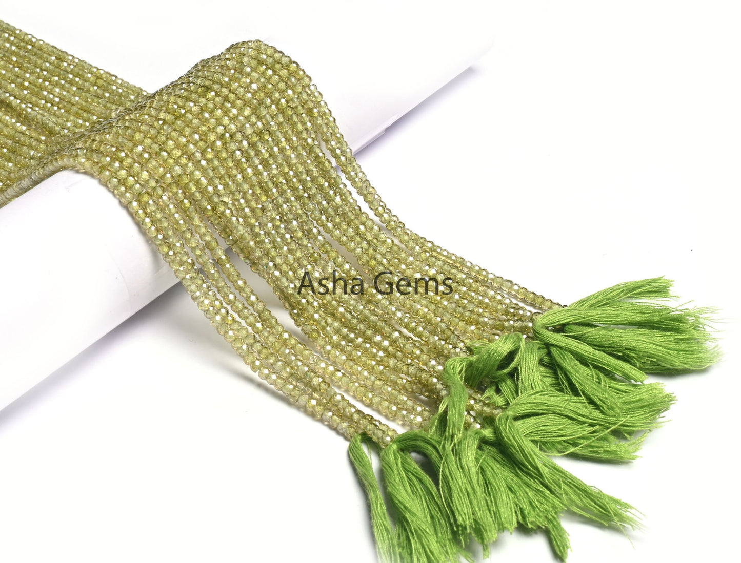 15" Strand Beautiful Green Zircon Micro Cut Rondelle Faceted Gemstone Beads 3 mm, AAA Quality Peridot Green Color Cubic Zircon Beads Jewelry