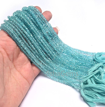 Beautiful Sky Blue Apatite Micro Cut Gemstone Beads, AAA Natural Apatite Faceted Rondelle Shape Apatite Beads Necklace Jewelry Making Crafts