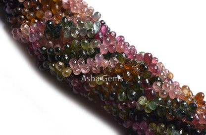 Natural Multi Tourmaline Faceted Drops Shape Gemstone Beads,Fine Tourmaline Beads Tourmaline Side Drill Teardrop Briolette Bead Jewelry SALE