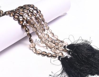 Fine Quality Smoky Quartz Smooth Coin Shape Gemstone Beads, Natural Shaded Smokey Plain Handmade Coin Straight Drill Smoky Bead Jewelry SALE