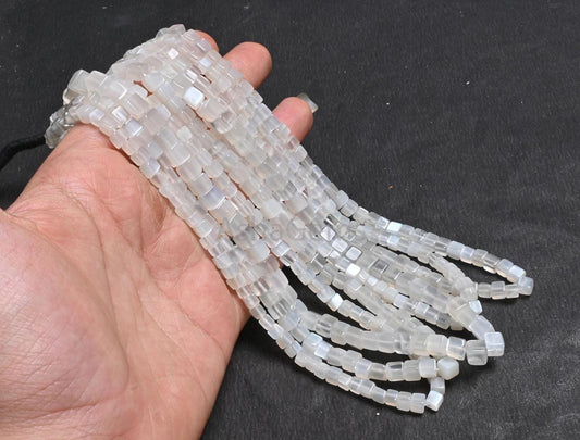 Fine Quality White Moonstone smooth 3D Cube Box Beads,Natural White Moonstone Cube Shape Handmade Moonstone Gemstone Bead Jewelry Craft SALE