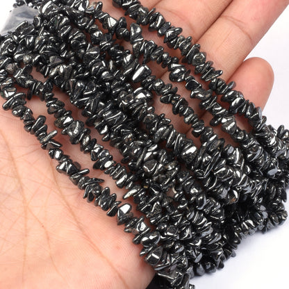34 inch Natural Gun Metal Uncut Chips Raw Gemstone Beads Gunmetal Rough Smooth Nugget Beads, AAA Black Gun metal, Hematite Beads Raw Stones