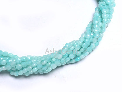 AAA Quality Peru Blue Amazonite Faceted Coin Tiny Gemstone Beads,4 mm Natural Amazonite Machine Cut Coin Amazonite Beads Jewelry Making SALE