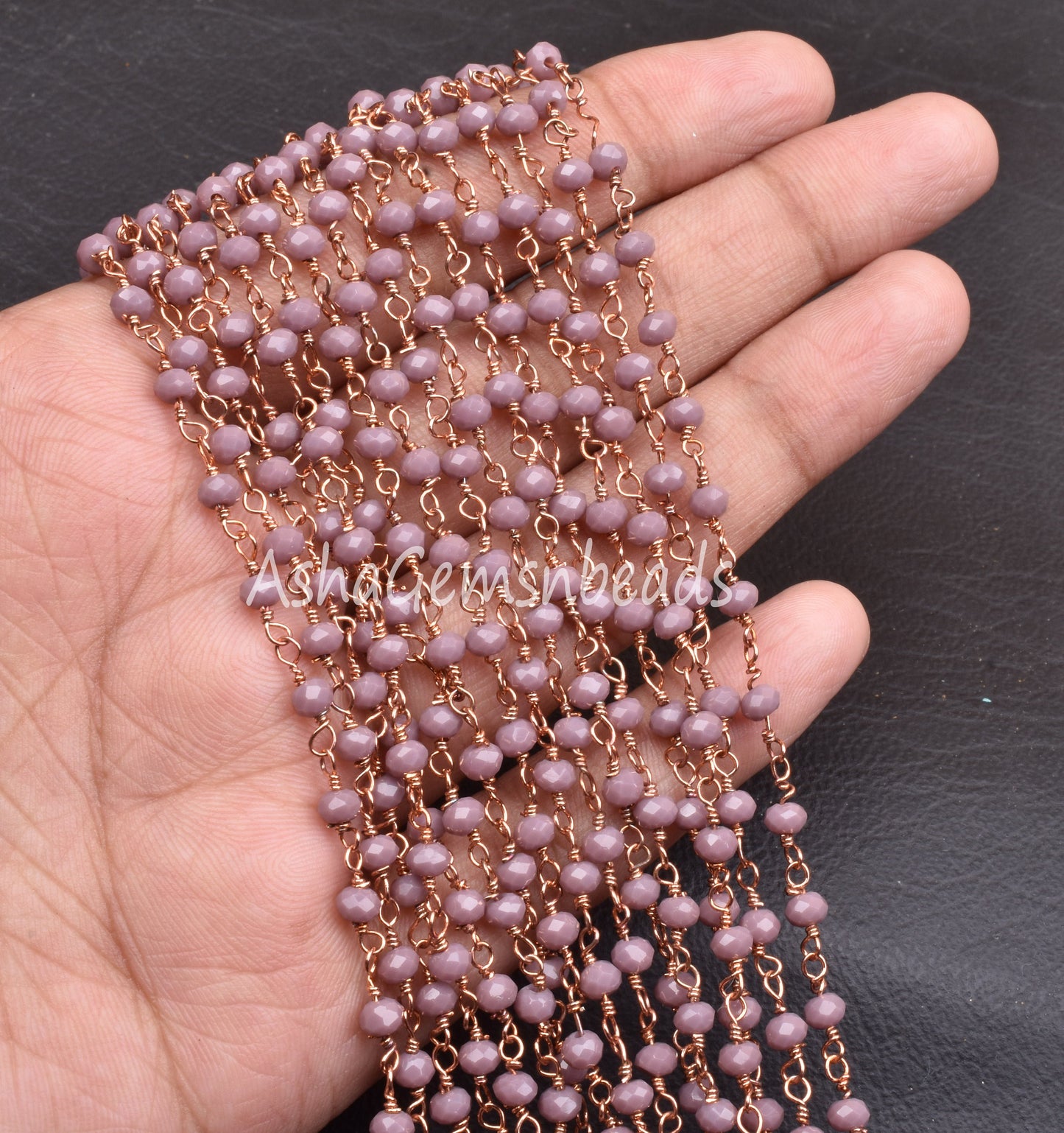 3,5,10 Feet Lavender Hydro Faceted Rondelle Beaded Rosary Chain RoseGold Plated Wire Jewelry Making Finding Wire Wrapped Chain 3-3.5mm Chain