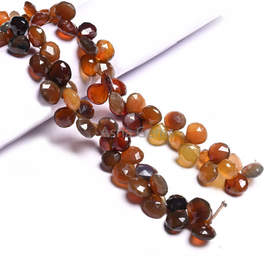 Fine Quality Shaded Dusky Brown Chalcedony Faceted Heart Shape Beada,7.5" Chalcedony Heart Briolette Gemstone Bead Jewelry Making Craft SALE