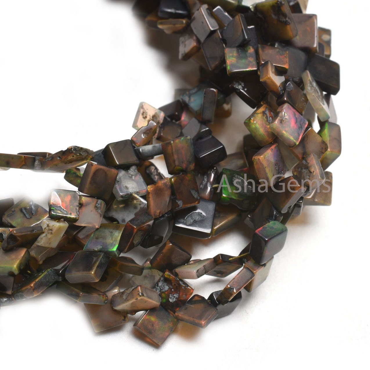 Multi Brown Ethiopian Opal Uneven Square Side Drill Gemstone Beads,17" Flashy Welo Ethiopian Opal Smooth Fancy Kite Shape Bead Jewelry Craft