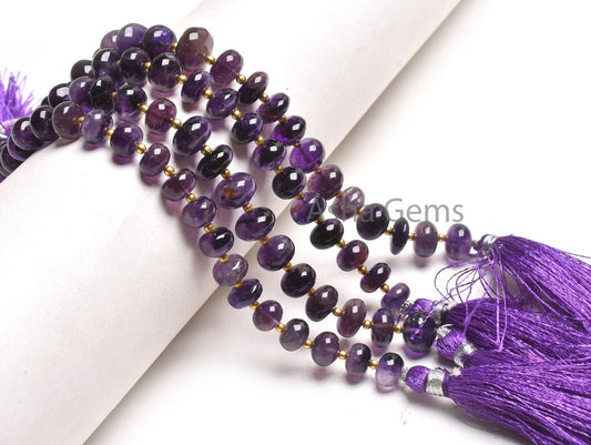 Natural Purple Amethyst Smooth Rondelle Shape Beads, African Amethyst Plain Handmade Center Drill Gemstone Loose Beads, Amethyst Bead Crafts