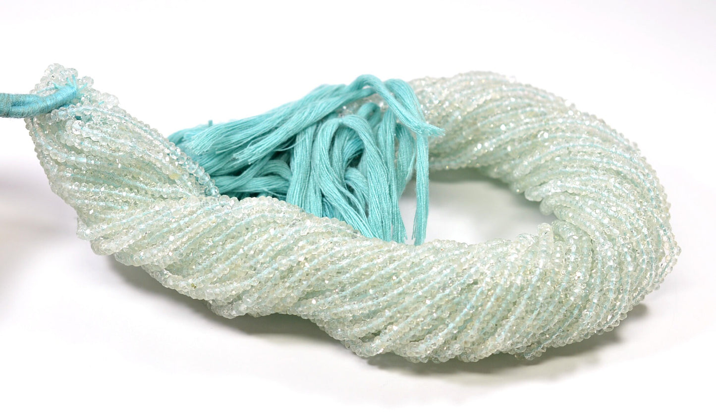 Beautiful Aquamarine Indian Machine Cut Gemstone Beads, 13" Natural Blue Aquamarine Faceted Rondelle Fine Aquamarine Beads Necklace Jewelry