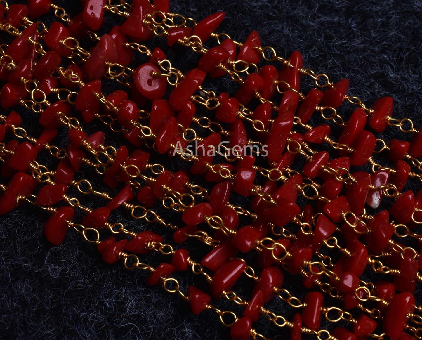1,3,5,10,25 Foot Beautiful Red Stone Uncut Chip Beads Rosary Chain, Gold Plated Wire Wrap Tiny Nugget Gemstone Beaded Chain Necklace Jewelry