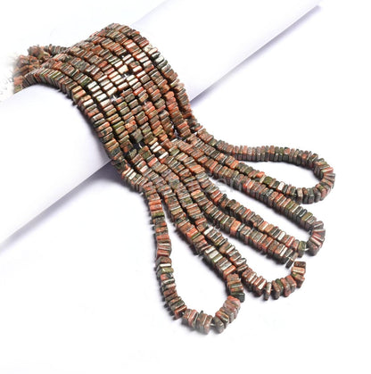 Beautiful Unakite Heishi Square Shape Gemstone Beads,55-6 mm, Natural Unakite Smooth Handmade Flat Square Unakite Beads Jewelry Making Craft