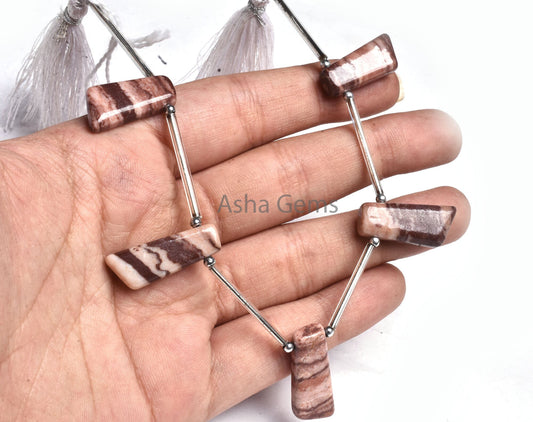 Natural Jasper Smooth Fancy Long Slice Gemstone Side Drill Beads, Picture Jasper Handmade Uneven 7 Shape Side Drill Bead Jewelry Making SALE