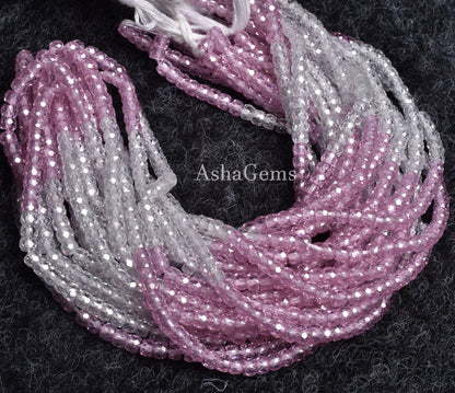 Beautiful Pink white Zircon Faceted Rondelle beads,3 mm Multi Shaded Cubic zircon Faceted Beads,13" Strand Shaded Zircon Beads For Jewelry