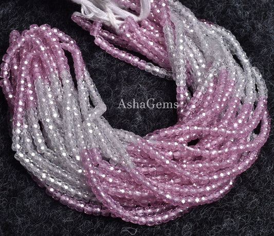Beautiful Pink white Zircon Faceted Rondelle beads,3 mm Multi Shaded Cubic zircon Faceted Beads,13" Strand Shaded Zircon Beads For Jewelry
