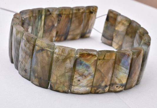 Beautiful Multi Fire Labradorite Faceted Rectangle Shape Beads, Natural Labradorite Fancy Chiclet Beads For Bracelet, Double Drill Bead SALE