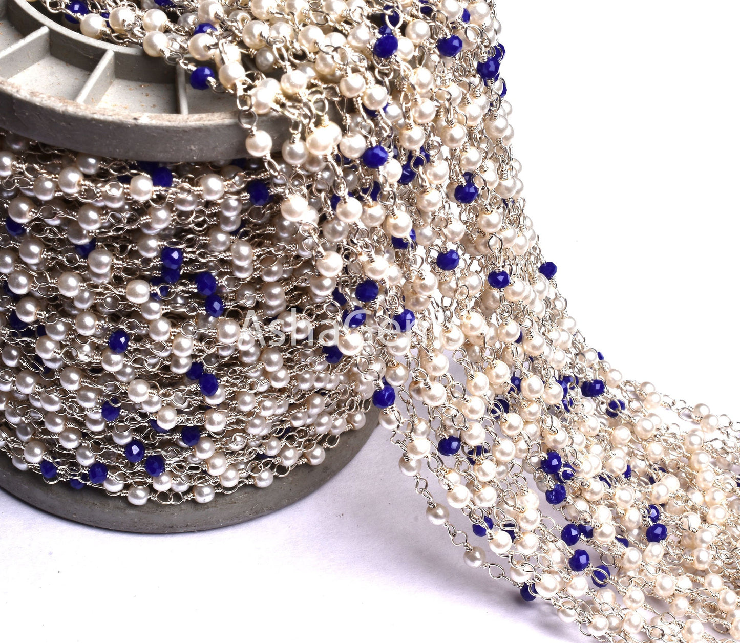Beautiful Pearl Lapis Hydro Beads Rosary Chain,1,10, 50 Foot Bulk Roll Silver Wire Wrapped Beaded Multi Color Chain Necklace Jewelry Makings