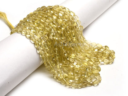 Fine Lemon Quartz Smooth Oval Shape Gemstone Beads,15" Strand Natural Yellow Lemon Quartz Plain Handmade Oval Straight Drill Beads Jewelry
