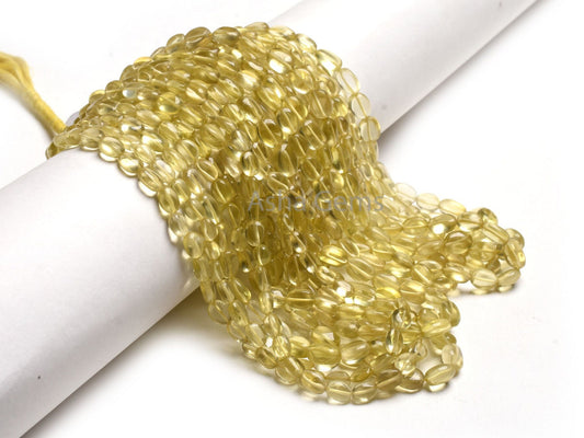 Fine Lemon Quartz Smooth Oval Shape Gemstone Beads,15" Strand Natural Yellow Lemon Quartz Plain Handmade Oval Straight Drill Beads Jewelry