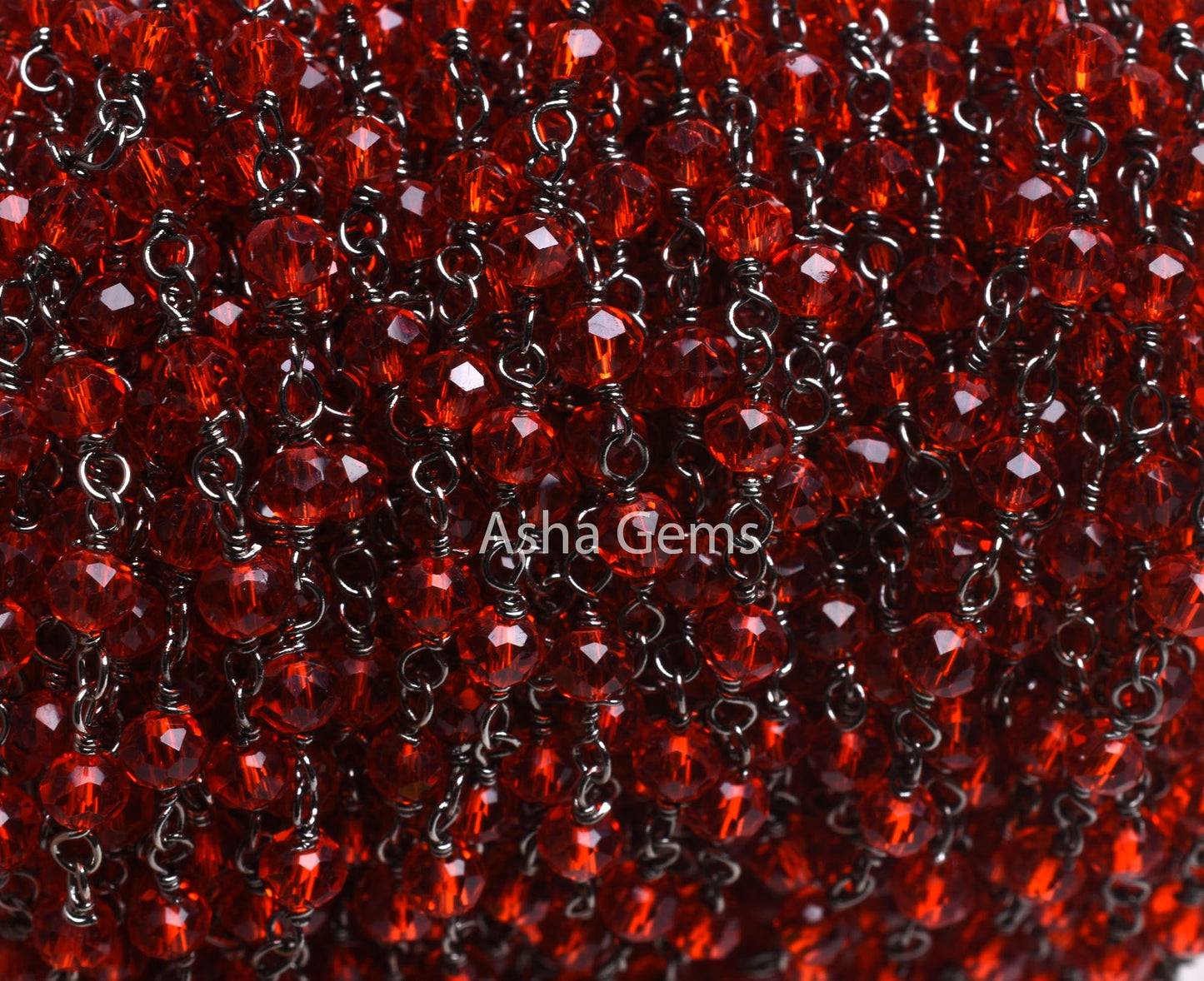 3-3.5 mm Red Quartz Hydro Jewelry Crafts Rosary Chain 1-50 Feet Red Quartz Faceted Rondelle Bead Chain Black Metal Wire Plated Finding Chain