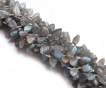 Fine Natural Blue Fire Labradorite Fancy Leaf Shape Carving Beads,8" Flashy labradorite handmade Carved Pear Gemstone Teardrop Bead Jewelry