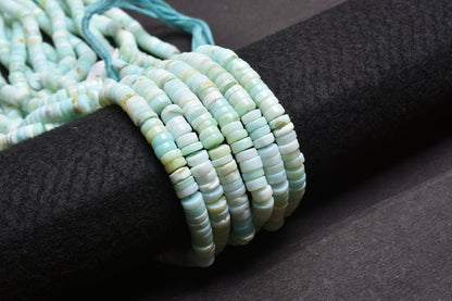 8mm Peru Sky Blue Opal Smooth Tyre Shape Handmade Gemstone Beads Light Blue Opal Plain Heishi Tyre Center Drill Opal Bead Jewelry Craft SALE