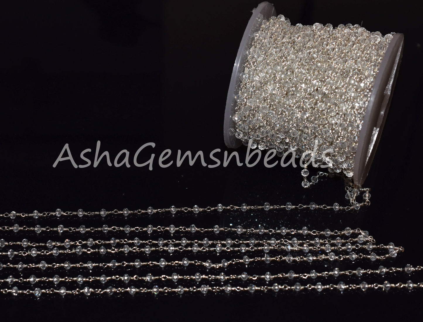 3,5,10,25 Feet,Crystal Quartz Hydro Rondelle Faceted Beads Rosary Chain,Silver Plated Wire,Jewelry Making Craft,Finding,3-3.5mm,Beaded Chain