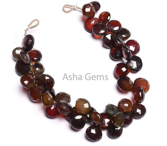Beautiful Chalcedony Heart Shape faceted Gemstone Bead,7" Multi Maroon Brown Chalcedony Heart Briolette Both Side Loop Side Drill Bead Craft
