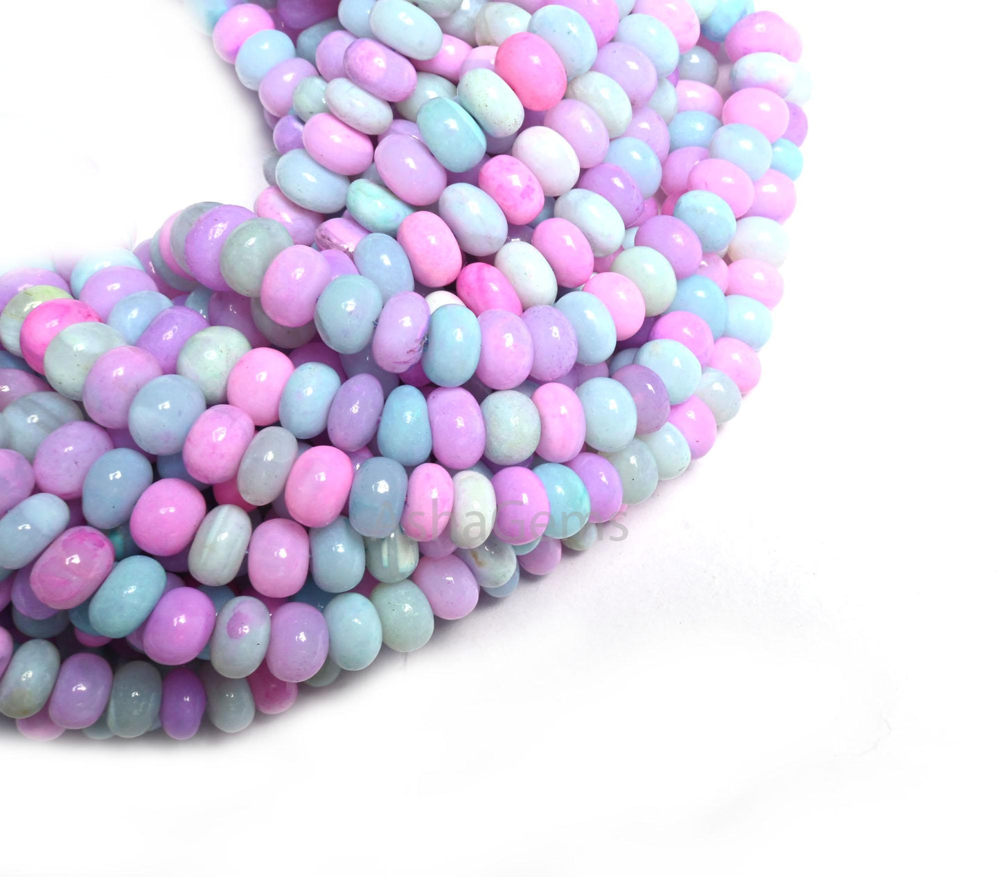 AAA Multi Light Pink Blue Opal Smooth Rondelle Shape Gemstone Beads, Shaded Multi Color Opal Plain handmade Opal Bead Jewelry Necklace Craft