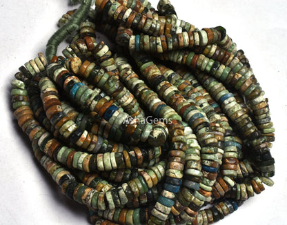 Natural Chrysocolla Smooth Gemstone beads,7,8 mm Multi Chrysocolla Heishi Tyre Beads, chrysocollla Plain Handmade Flat Wheel Beads Jewelry
