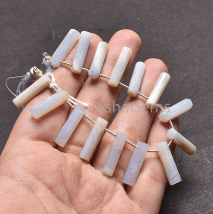 Blue lace Agate Long Pipe Shape Faceted Beads,5-20 mm Natural Blue Lace Agate Fancy Tube Side Drill Gemstone Beads Jewelry Making Craft SALE