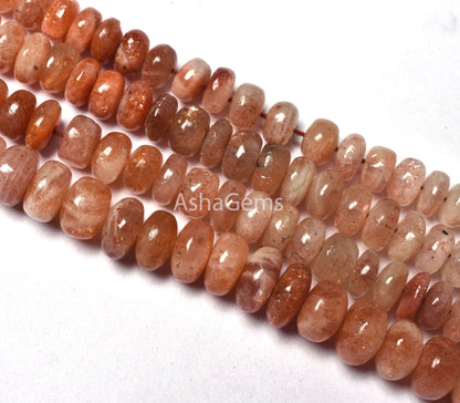 shaded Red sunstone Smooth Rondelle shape beads,8" strand sunstone Beads, Orange sunstone Plain Handmade Gemstone beads Jewelry Making SALE