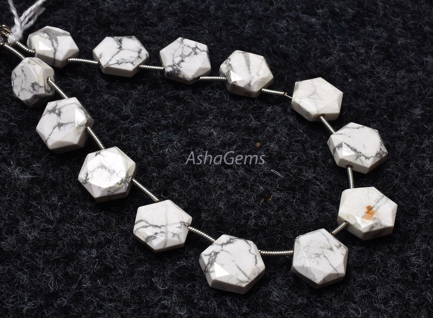 13 Piece strand  Howlite Faceted Hexagon Shape Gemstone beads, White Howlite Fancy 6 Corner Beads, Howlite Bead Briolette For Jewelry Making