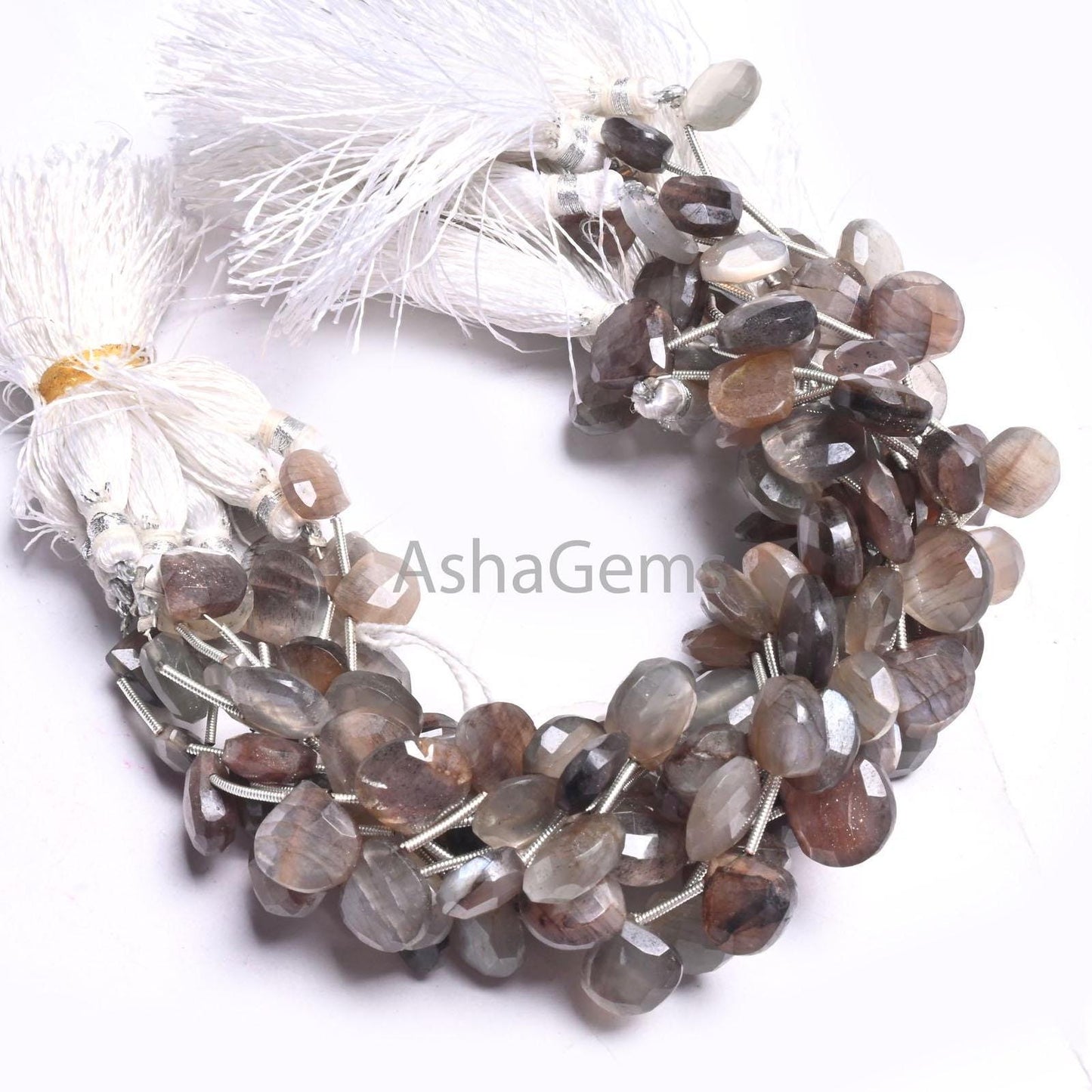 Natural Chocolate Moonstone Faceted Heart Gemstone Beads,8" Natural Brown Moonstone Heart Briolette Side Drill Moonstone Bead Jewelry making (AG 18642)