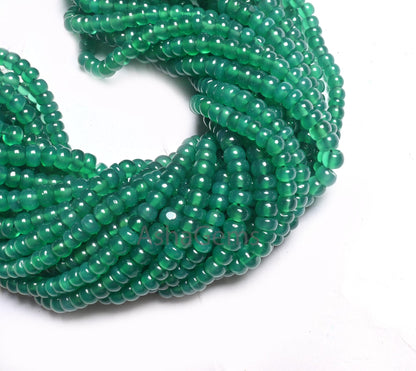 AAA Quality Green Onyx Smooth Rondelle Gemstone Beads,16" Strand Onyx Beads, Beautiful Green Onyx Plain Roundelle Handmade Bead Jewelry SALE