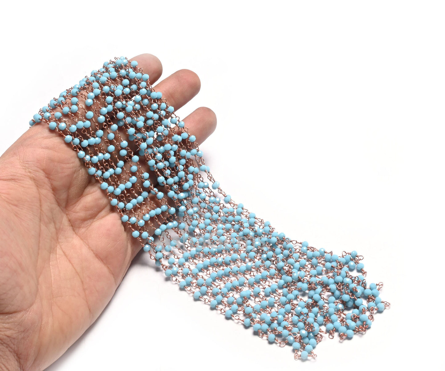 1,3,10,50 Foot Blue Turquoise Hydro Rondelle Faceted Beads Rosary Chain Rose Gold Plated Wire Wrap Chain Jewelry Making Beaded Rosary Chains