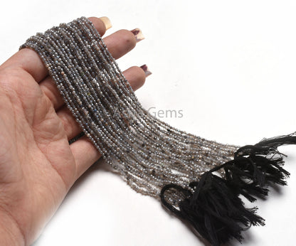 2.2 mm Labradorite Silver Coated Micro Cut Rondelle Beads,13" Strand Labradorite Machine Cut Gemstone Beads, Coated Labradorite Bead Jewelry