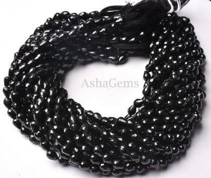 Natural Black Spinel Faceted Drops Shape Beads,5x7 mm Black spinel Faceted Drops Beads,13 Inch Fine Quality Spinel Briolette Gemstone Beads