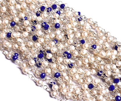 Beautiful Pearl Lapis Hydro Beads Rosary Chain,1,10, 50 Foot Bulk Roll Silver Wire Wrapped Beaded Multi Color Chain Necklace Jewelry Makings