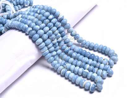 Fine Blue Opal Smooth Rondelle Beads, Shaded Pigeon Blue Opal Plain Handmade Gemstone Loose Bead,16" Blue Opal Beads Jewelry Making Necklace