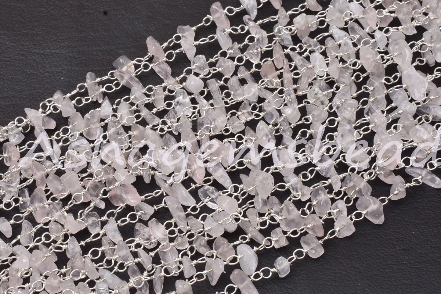 3,5,10 Feet Natural Rose Quartz Uncut Uncut Rosary Chain, Pink rose Quartz Smooth Beads Chain, Silver Plated Chain, Finding, Wholesale Chain