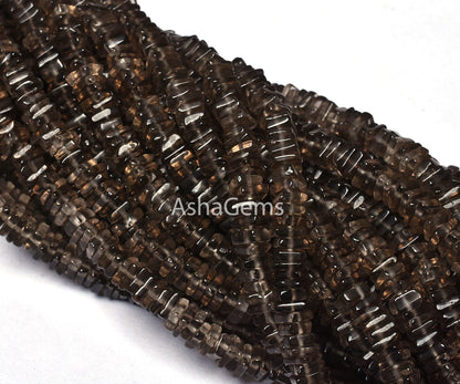 Natural Smoky Quartz Smooth Heishi Square Shape Gemstone Beads, Smoky Flat Beads, 4.5-5 mm Smoky Loose Beads Handmade Jewelry Making Crafts
