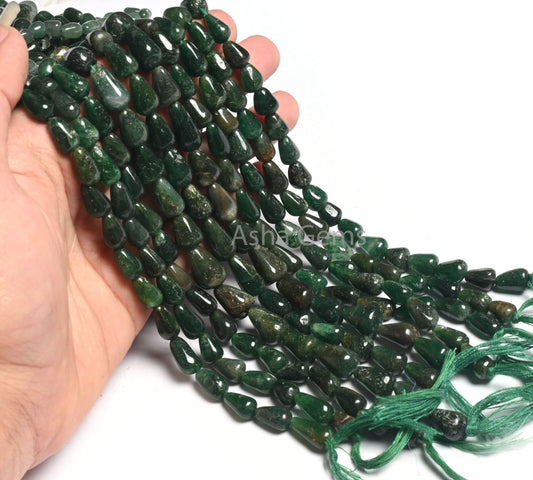 Natural Mica Margaj Smooth Drop Shape Gemstone Beads,12" Strand Dark Green Mica Plain Handmade Drops Straight Drill Beads Jewelry handicraft