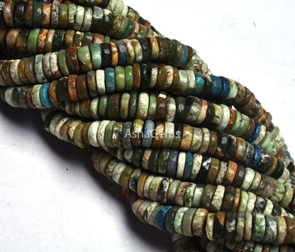 Natural Chrysocolla Smooth Gemstone beads,7,8 mm Multi Chrysocolla Heishi Tyre Beads, chrysocollla Plain Handmade Flat Wheel Beads Jewelry