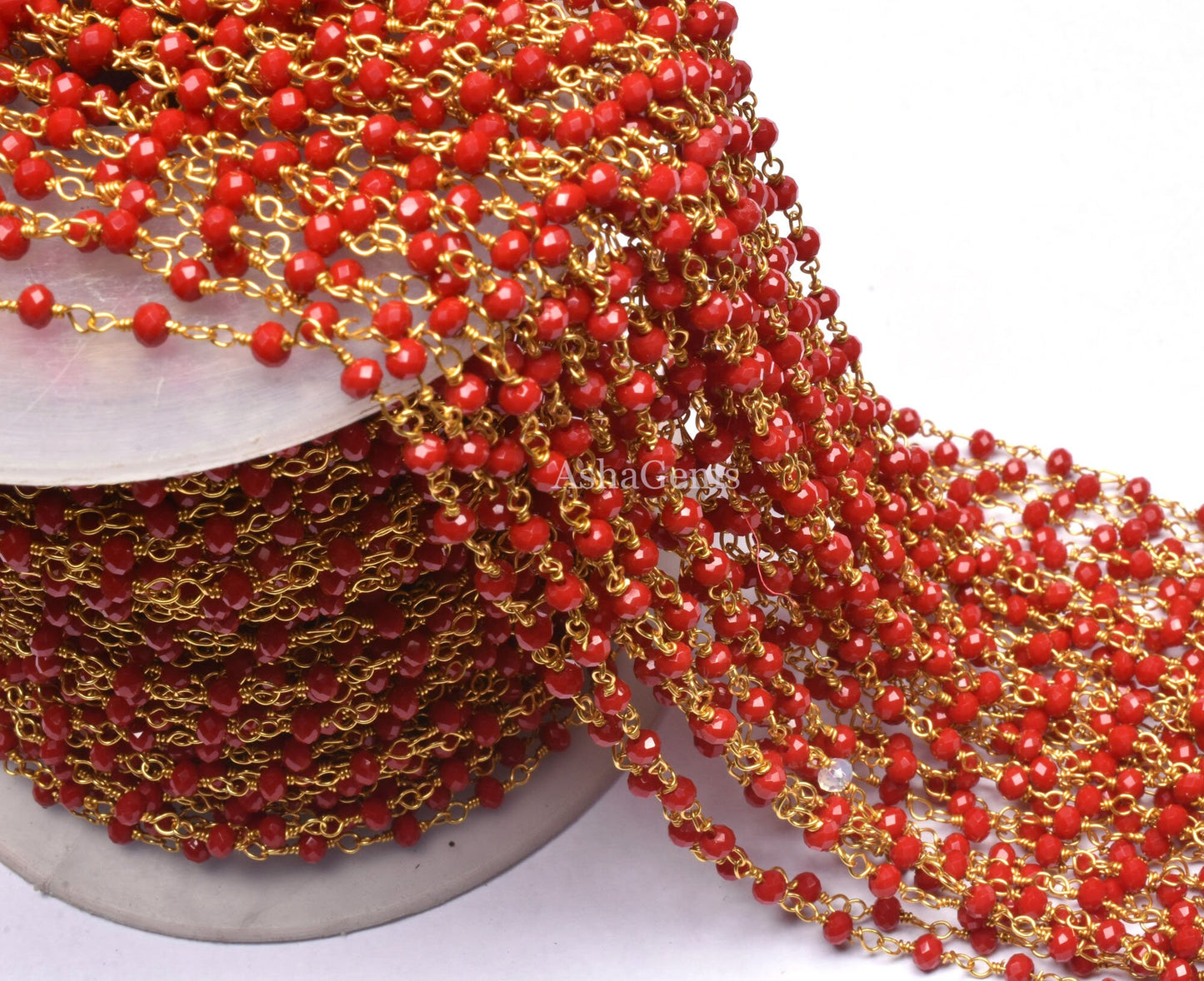 1,3,5,10,25 Feet,Red Onyx Hydro Faceted Rondelle Beaded Rosary Chain Gold Plated Wire Jewelry Making Finding Wrap Chain 3-3.5mm Roll Chain