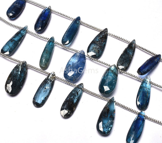 AAA Natural Kyanite Faceted Long Pear Shape Beads, Indigo Blue Kyanite Teardrop Beads, Kyanite Fancy Pear Gemstone Beads Jewelry Making SALE