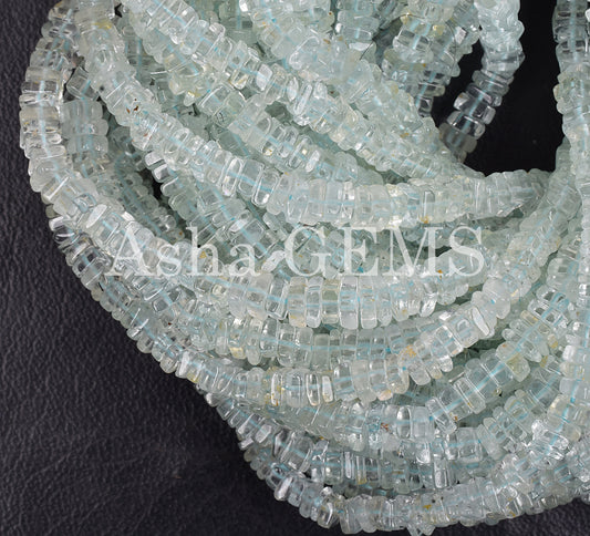 Natural Blue Aquamarine Smooth Square Shape Gemstone Beads, Aquamarine Beads, AAA Aquamarine Plain Handmade Heishi Square Flat Beads Jewelry