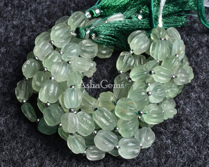 Natural Fluorite Carved Gemstone Beads,8" Strand Green Fluorite Fancy Carving Nugget Beads, Fluorite Carve Bead Handmade Puff Oval Beads