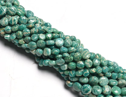 Natural Amazonite Smooth Coin Shape Handmade Beads,8" Shaded Blue Amazonite Coin Straight Drill Gemstone Amazonite Beads Jewelry Craft SALE