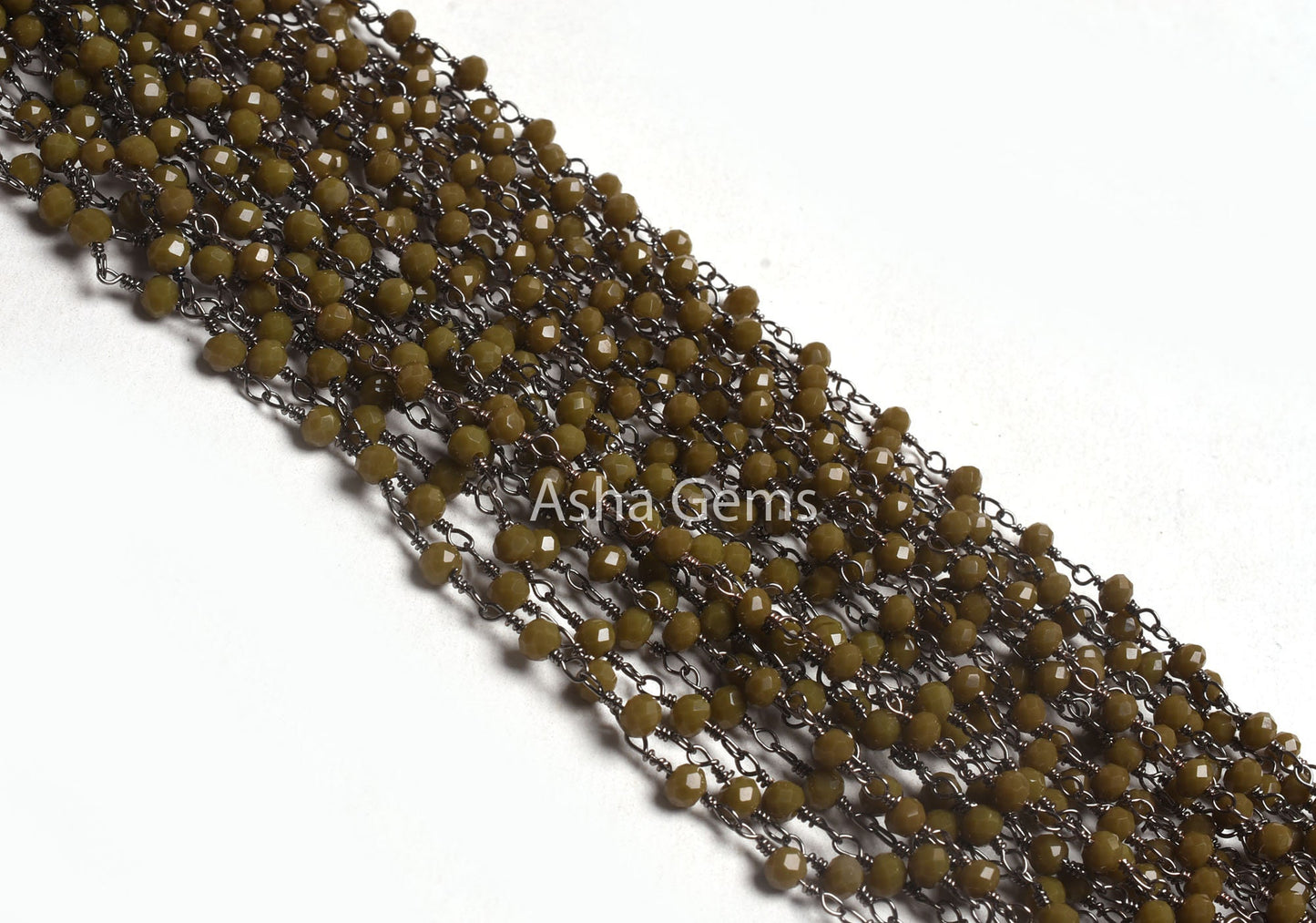 3,10,50 feet Hina Green Jaspar Hydro Rondelle Faceted Beads Rosary Chain Black Wire Jewelry Making Gunmetal Chain 3-3.5 mm Bulk Roll Chains