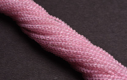 AAA Quality Pink rose Quartz Micro Cut Rondelle Gemstone Beads,2.5 mm Natural Rose Quartz Machine Cut Faceted Beads,12" Quartz Beads Jewelry